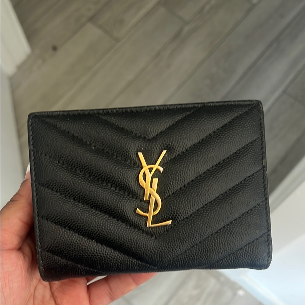 Yves Saint Laurent Black and Gold Key Card Holder Quilted Design